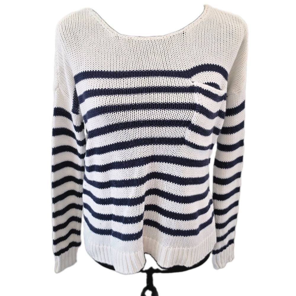 American Eagle Outfitters Womens M Striped Knit Sweater Pullover Pocket Casual